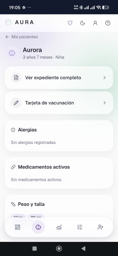 Expediente completo de un paciente en Aura