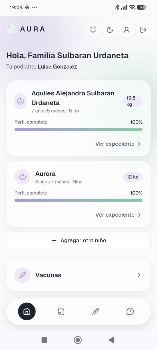 Inicio de la app con los perfiles de los hijos de la familia